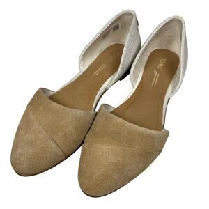 Toms Pointed Toe Dorsay Slip On Flats Women's Size 7 Cream Canvas Suede Shoes